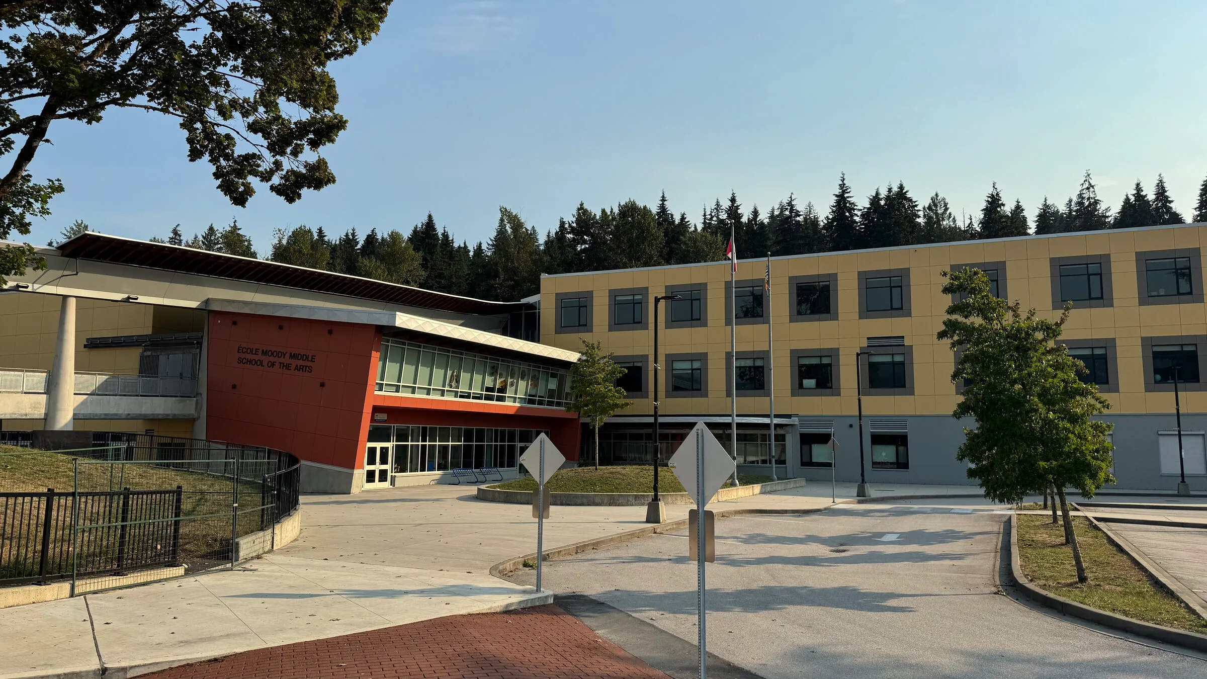 A Port Moody school building on a clear morning.